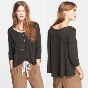 Free People 'Bonsai' Drape Front Jersey Tee in BLACK size M *tinyflaw*